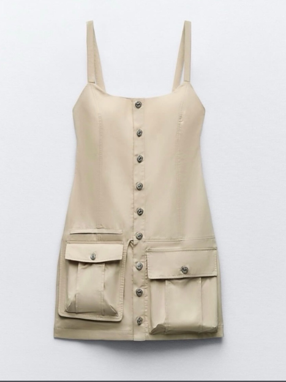 ZARA Cargo Button-Front Mini Dress with Utility Pockets